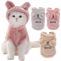Selena cat bunny ears costume pink hoodie with easy front closure for pets.