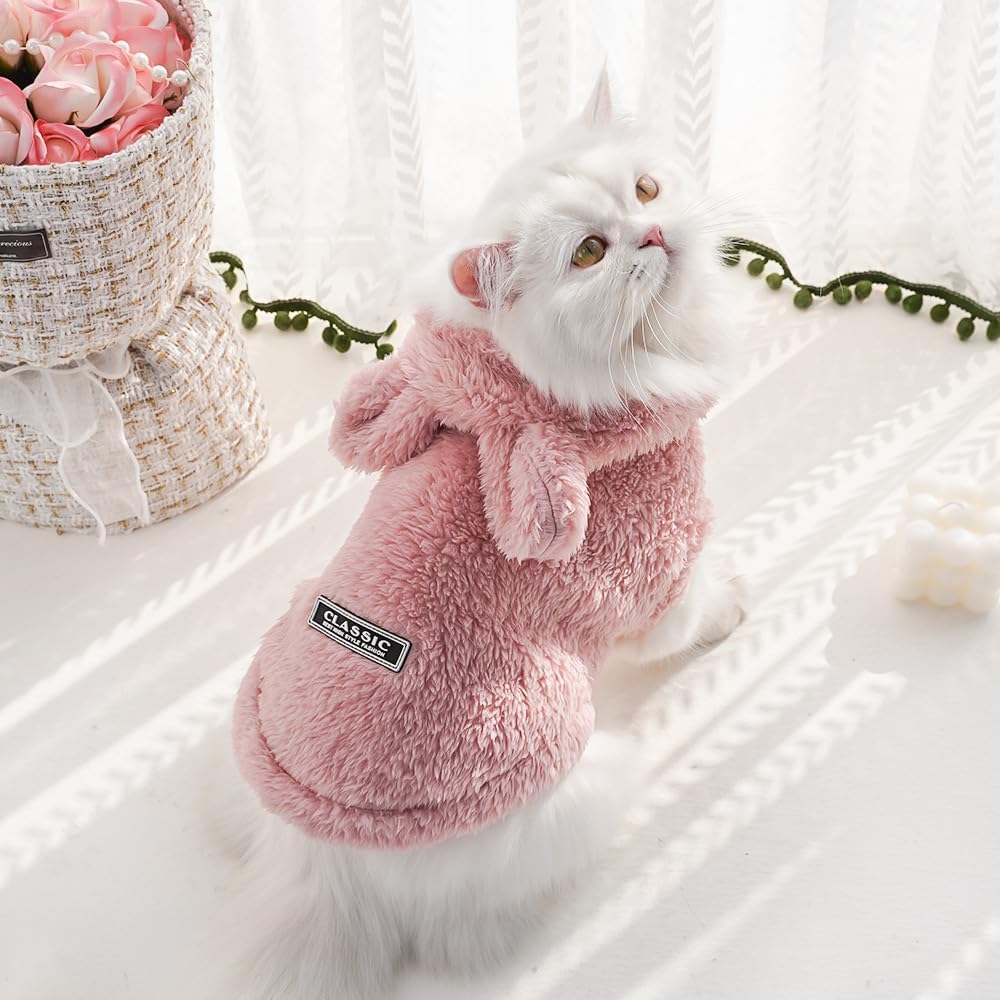 Selena pet hoodie with bunny ears in pink offers soft plush warmth.