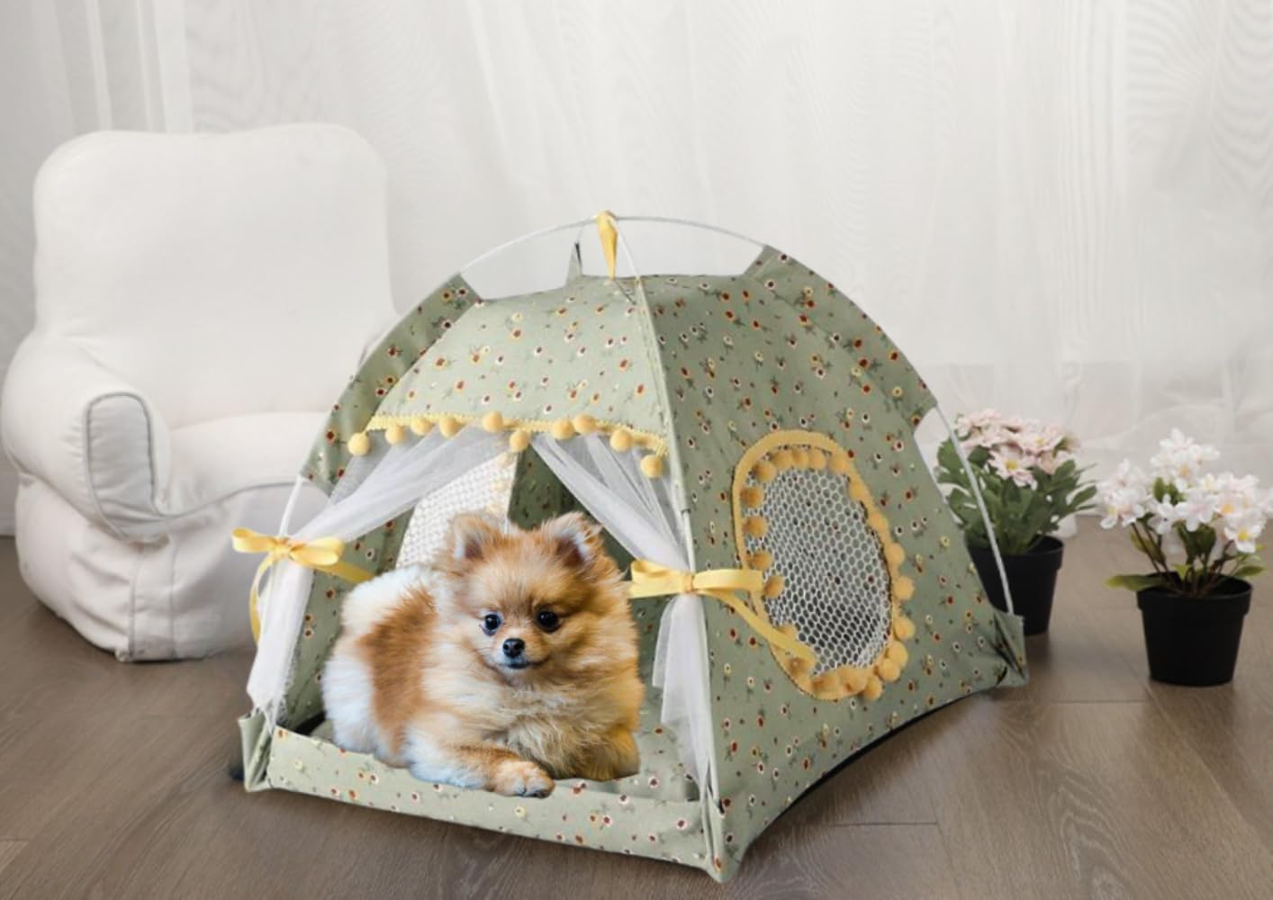 Selena portable dog house side setup for indoor outdoor use