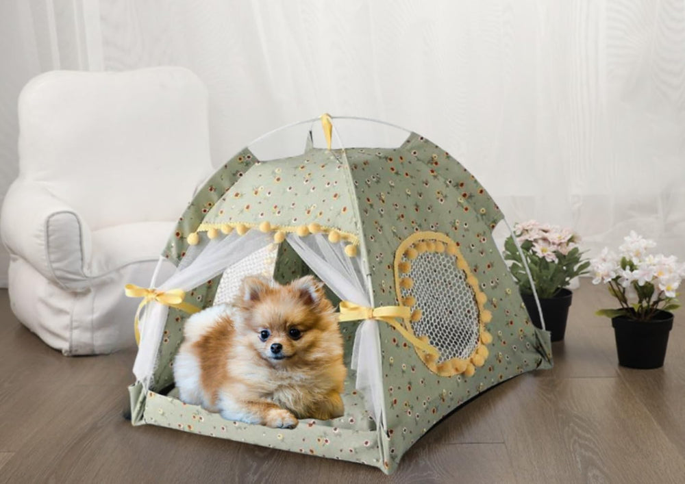 Selena portable dog house side setup for indoor outdoor use