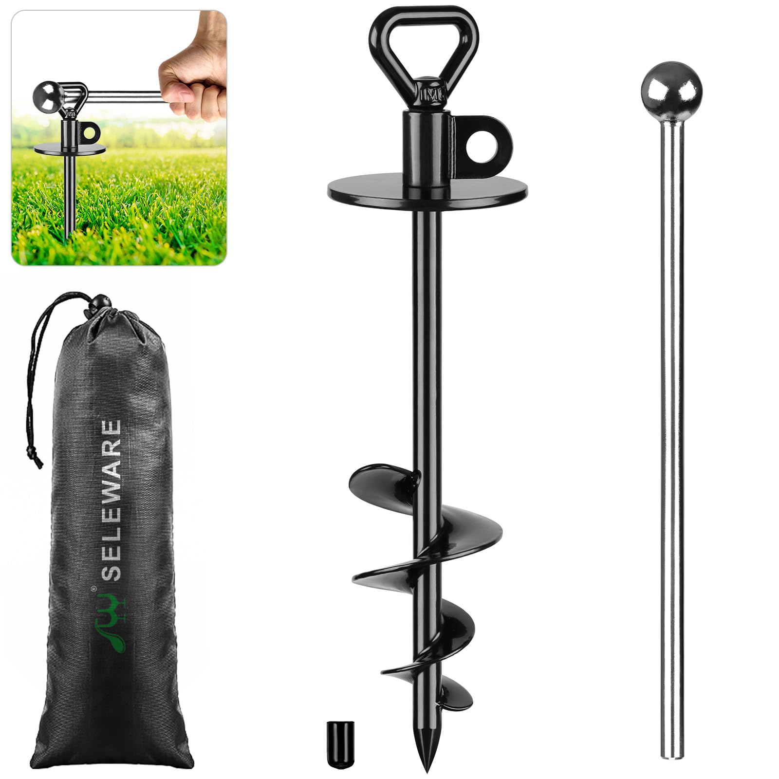 SELEWARE dog tie out stake with anti-rust finish secures large dogs outdoors.