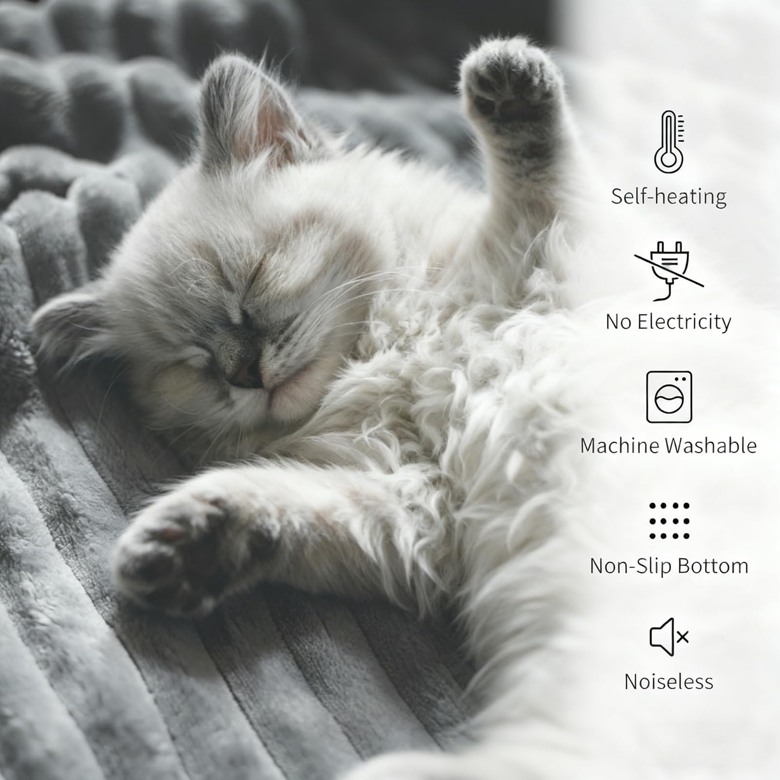 Self-Warming Cat Bed machine-washable surface simplifies cleaning after uses.