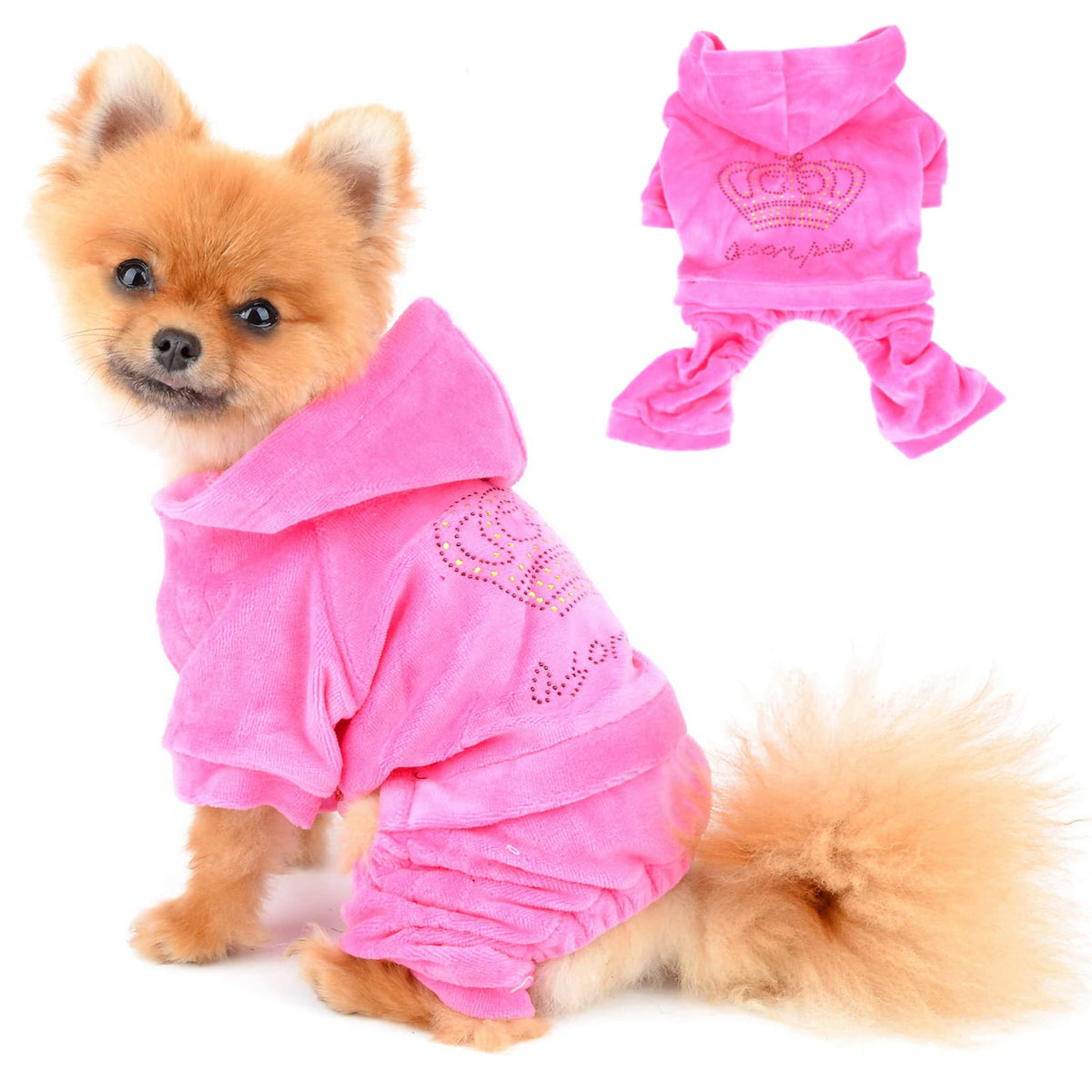 SELMAI dog hoodies jumpsuit pink front view keeps tiny dogs warm and stylish