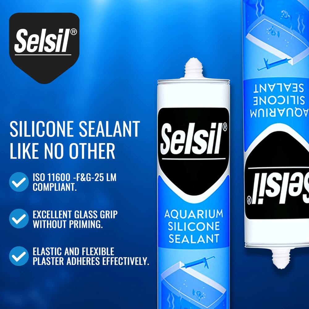 SELSIL Aquarium Silicone Sealant Clear 2-pack highlights value and long lasting elasticity.