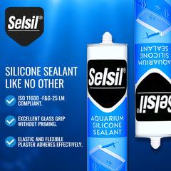 SELSIL Aquarium Silicone Sealant Clear 2-pack highlights value and long lasting elasticity.
