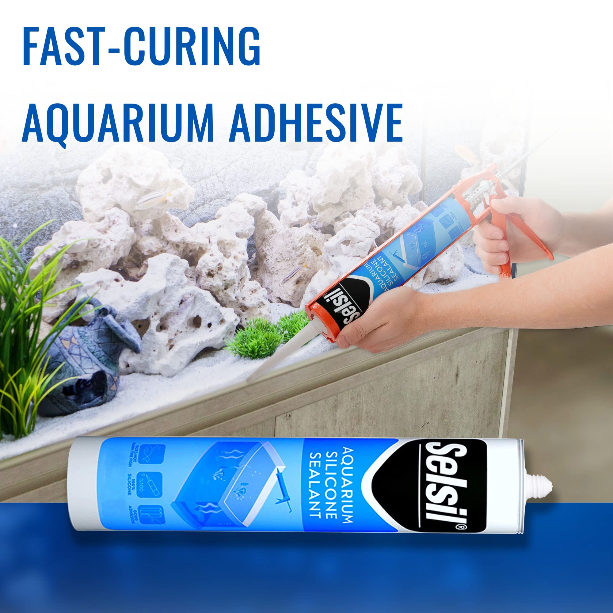 SELSIL Aquarium Silicone Sealant Clear curing bead shows quick, reliable sealing results.
