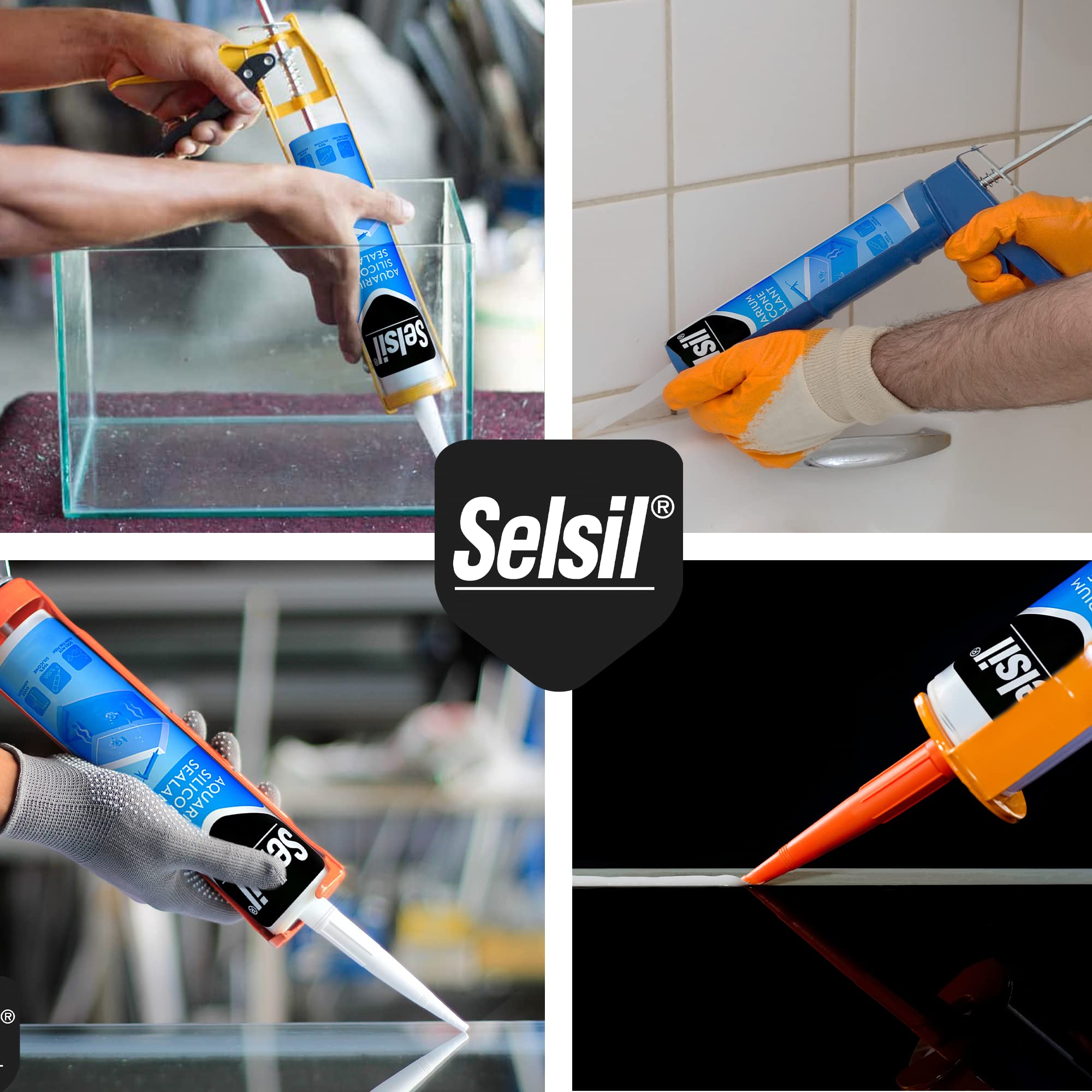 SELSIL Aquarium Silicone Sealant Clear compatible with freshwater and saltwater setups.