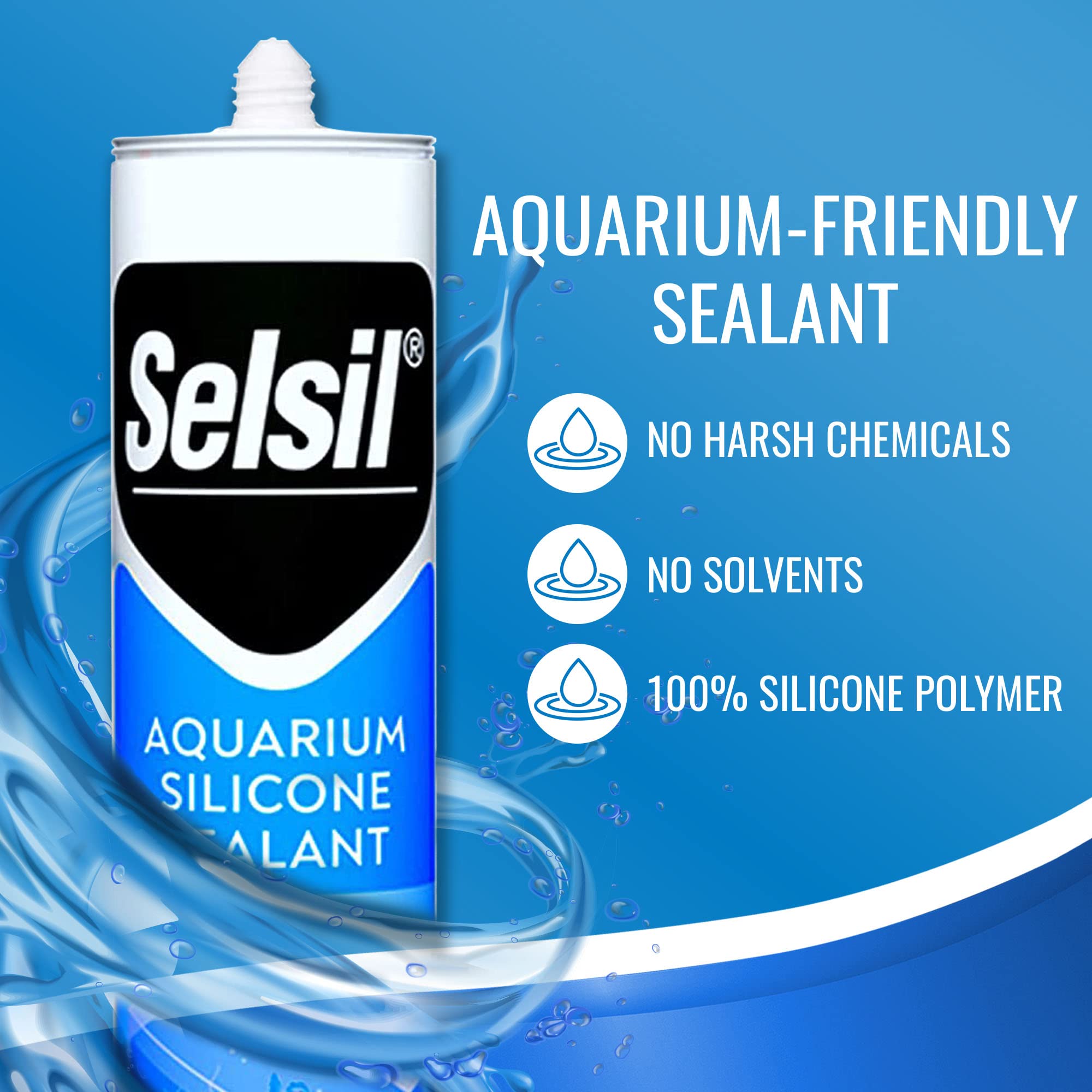 SELSIL Aquarium Silicone Sealant Clear glass seal demonstrates a strong, flexible bond.