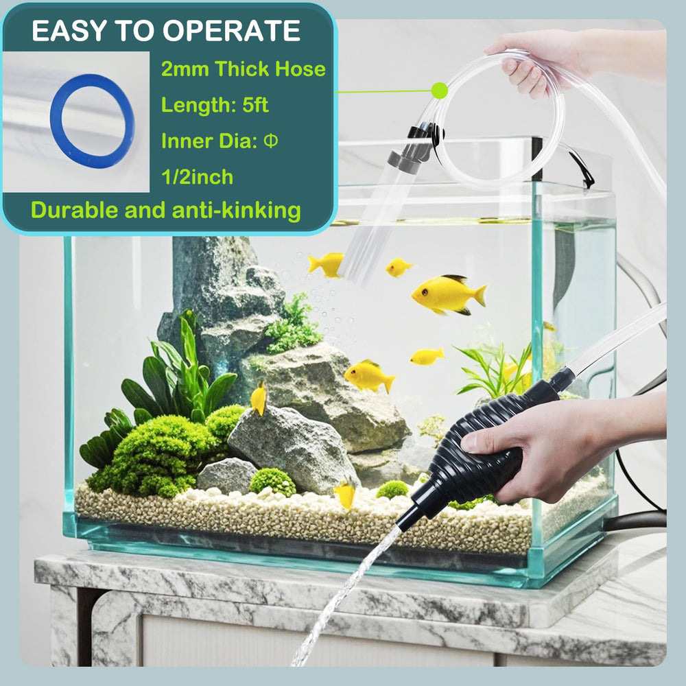 Seltomer aquarium siphon gravel tube with filter screen keeps fish safe during cleaning.
