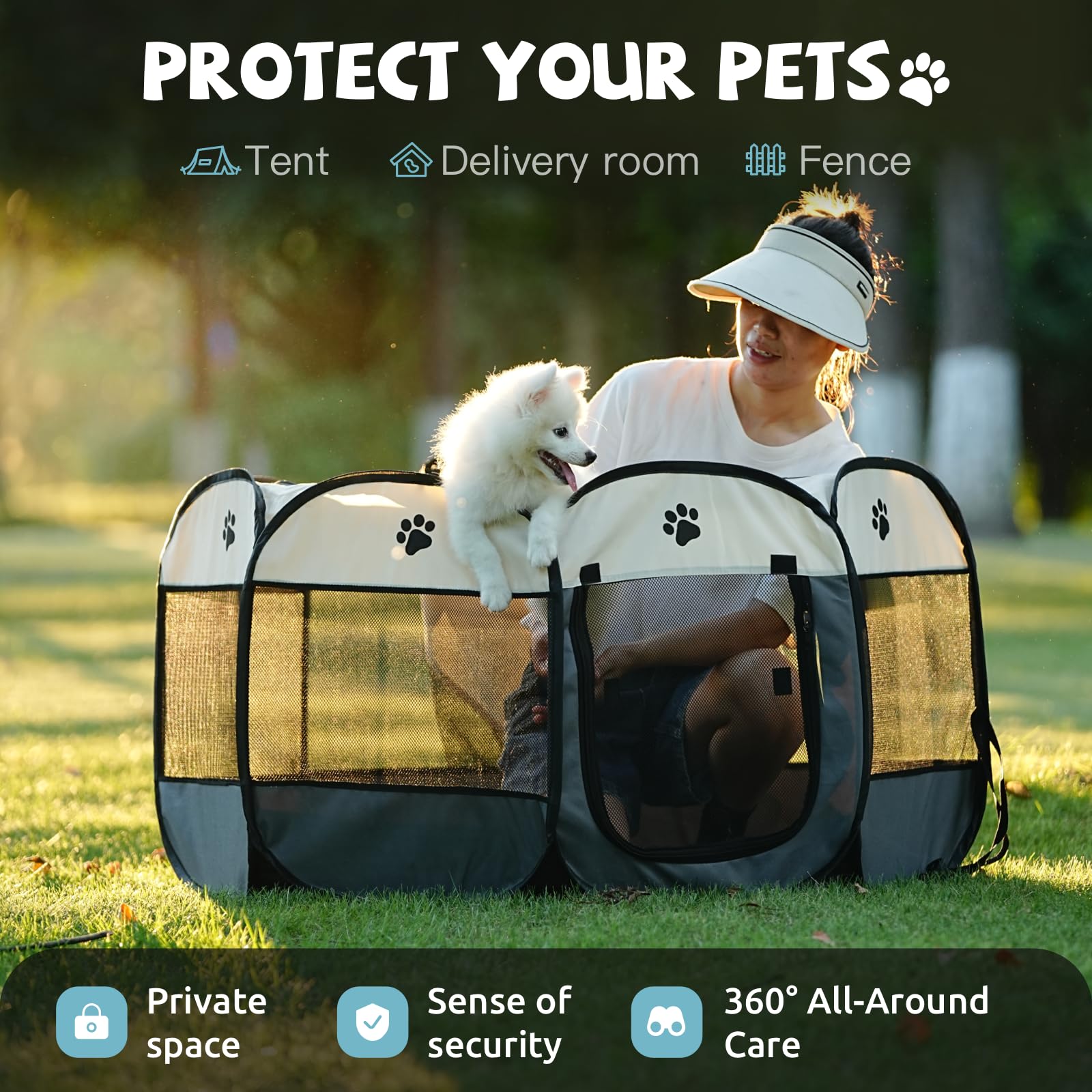SENCONE portable pet playpen setup creates a quick lounge for pets