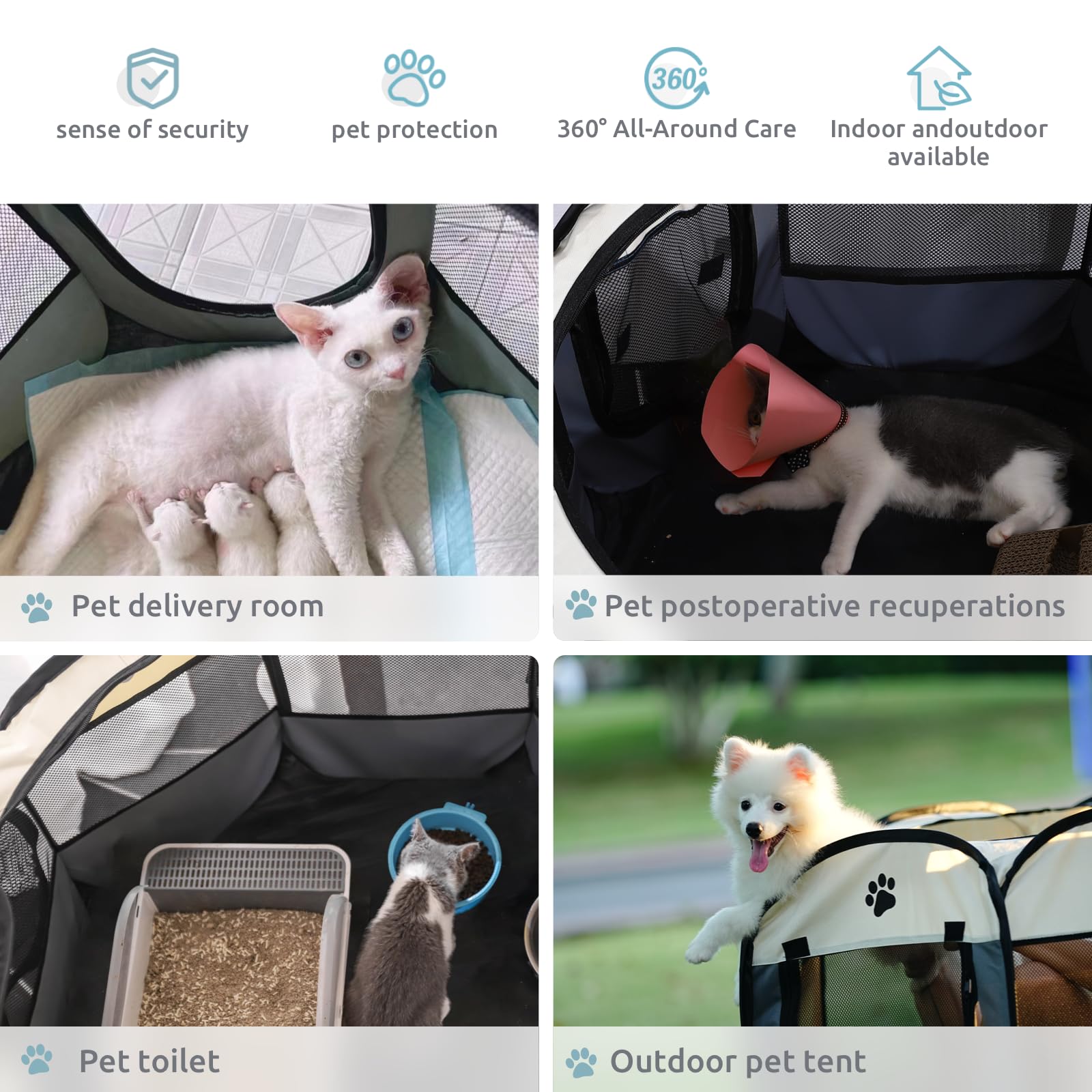 SENCONE portable pet playpen top mesh view shows breathable design