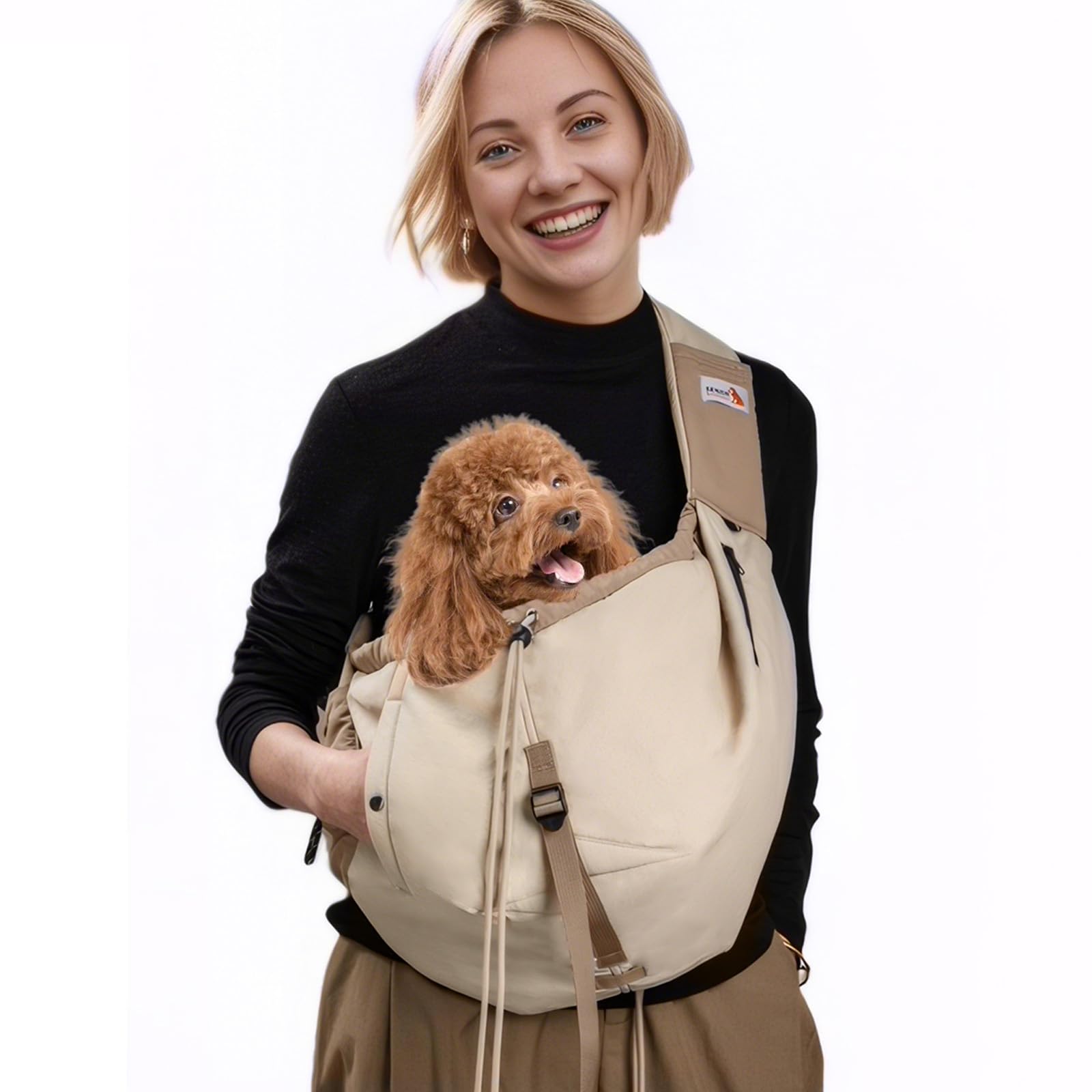 SENIOR BUDDAY dog carrier sling beige main view for hands-free travel
