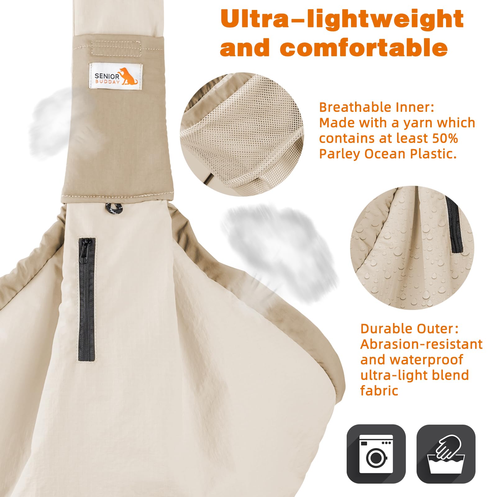 SENIOR BUDDAY dog carrier sling beige durable fabric for everyday use