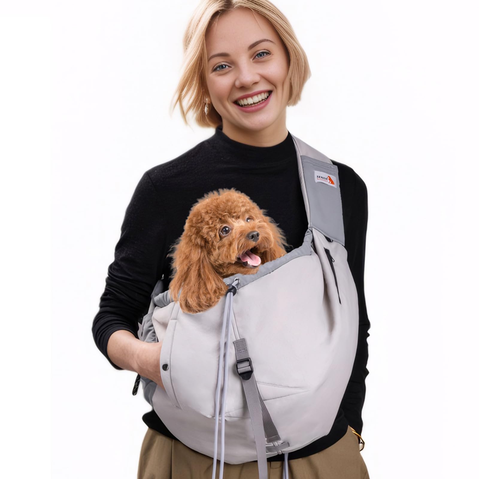 SENIOR BUDDAY dog carrier sling front view grey for hands-free travel
