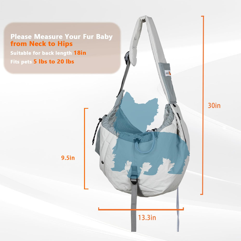 SENIOR BUDDAY sling with pet calmly cradled in the carrier