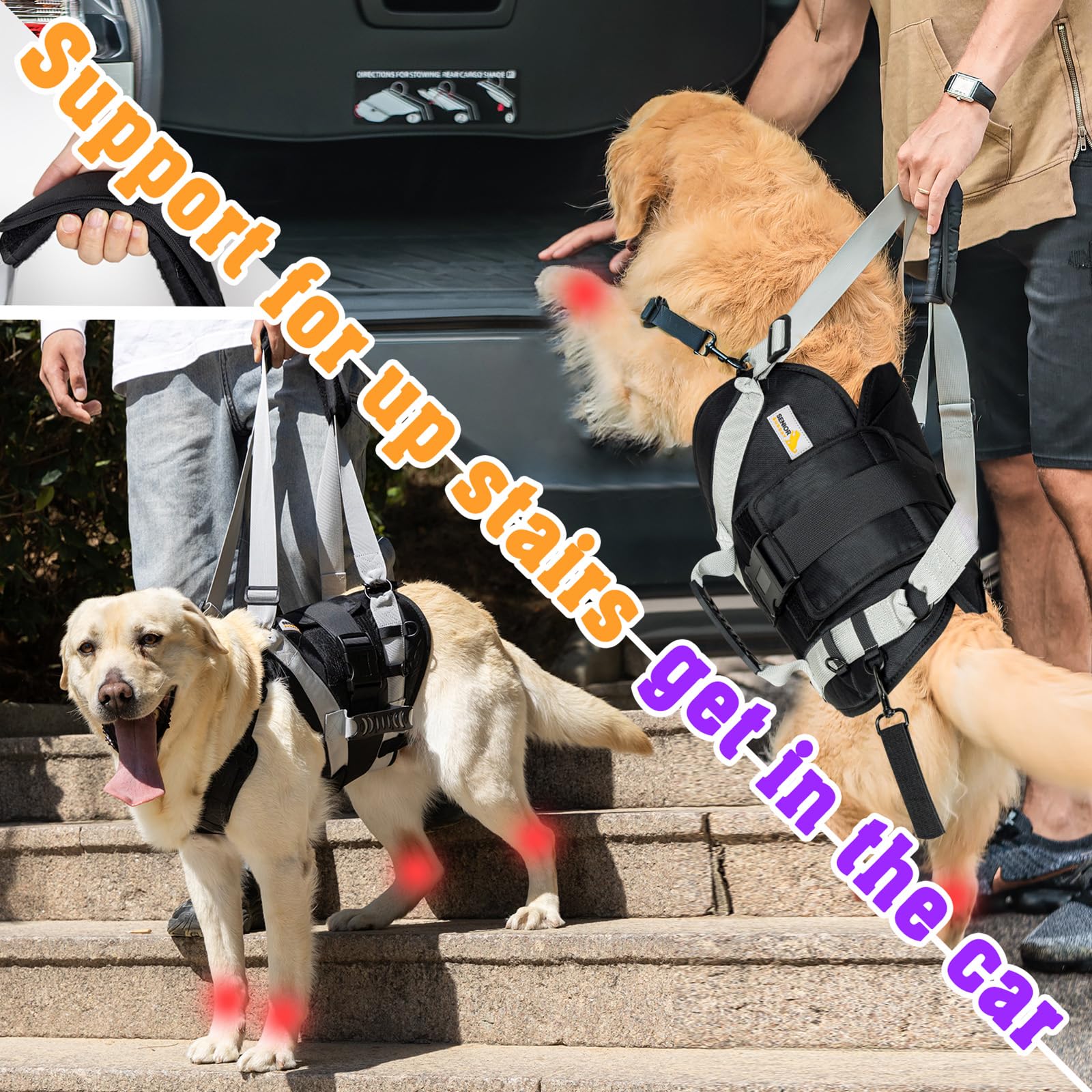 Senior Budday harness handle design shows easy single-handed securing for mobility support.