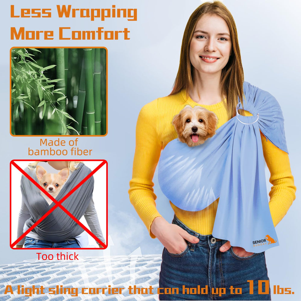 Senior Budday dog sling puppy-cosy-rest shows pet calmly relaxing in sling.