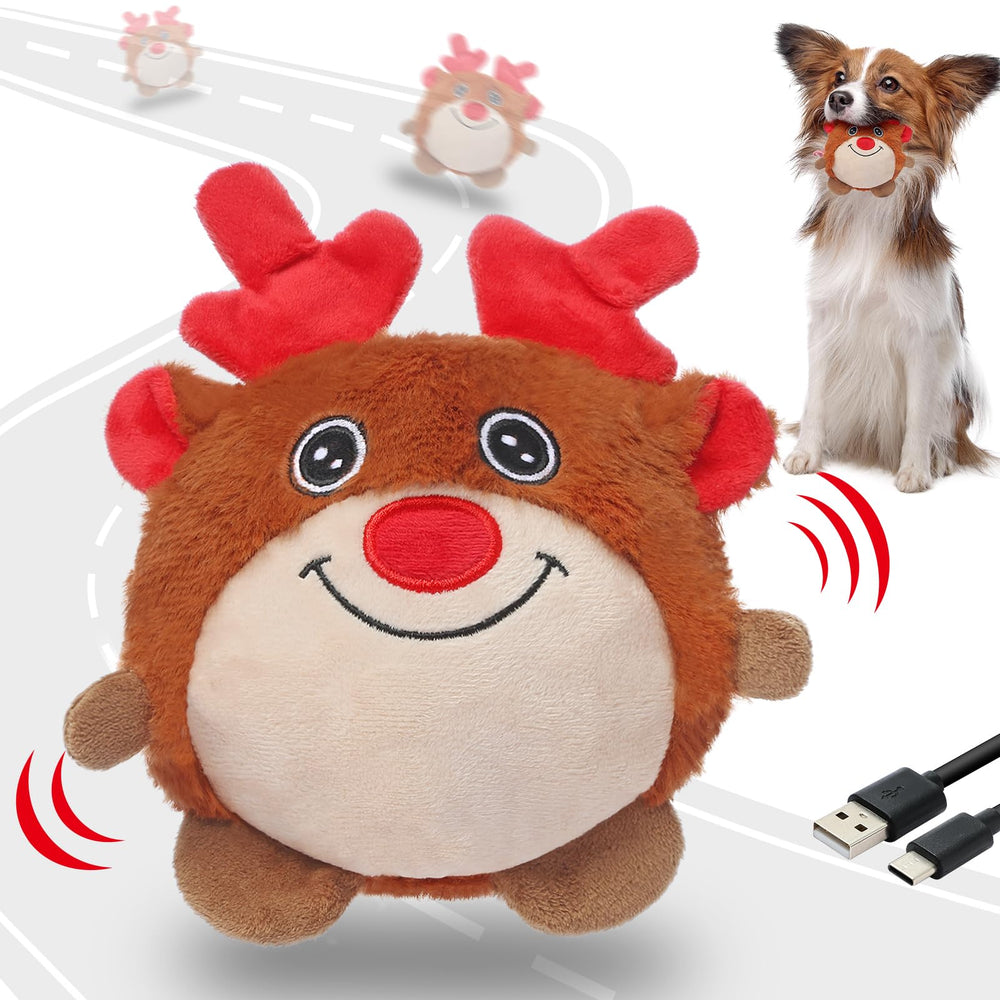 Senneny reindeer ball cover close-up shows soft plush for safe chewing and gentle play.