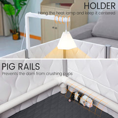 Senneny whelping box heat lamp holder demonstrates centered warmth option.