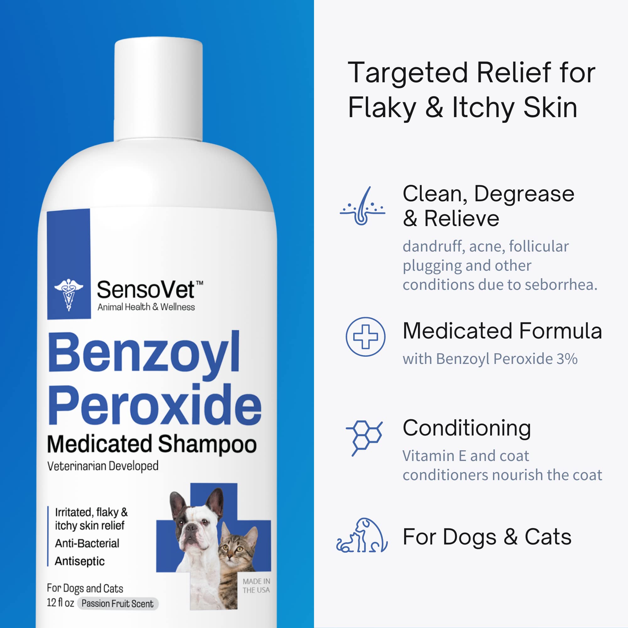 SensoVet shampoo application on a dog illustrating easy lather for irritated skin.