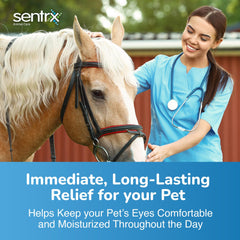 Sentrx Eye Lube Pro dog usage demonstrates gentle application for dry eyes.