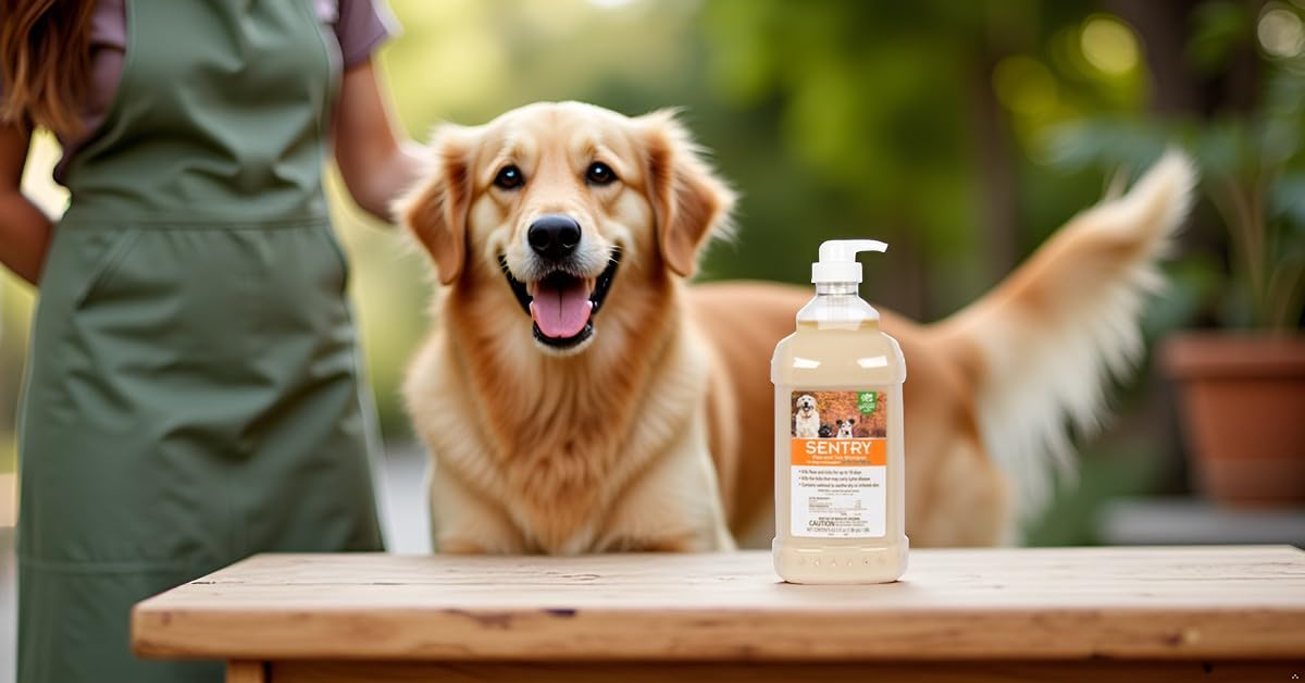 Packaging of SENTRY Oatmeal Flea & Tick Shampoo shows 63.5 oz size and Hawaii Ginger scent.