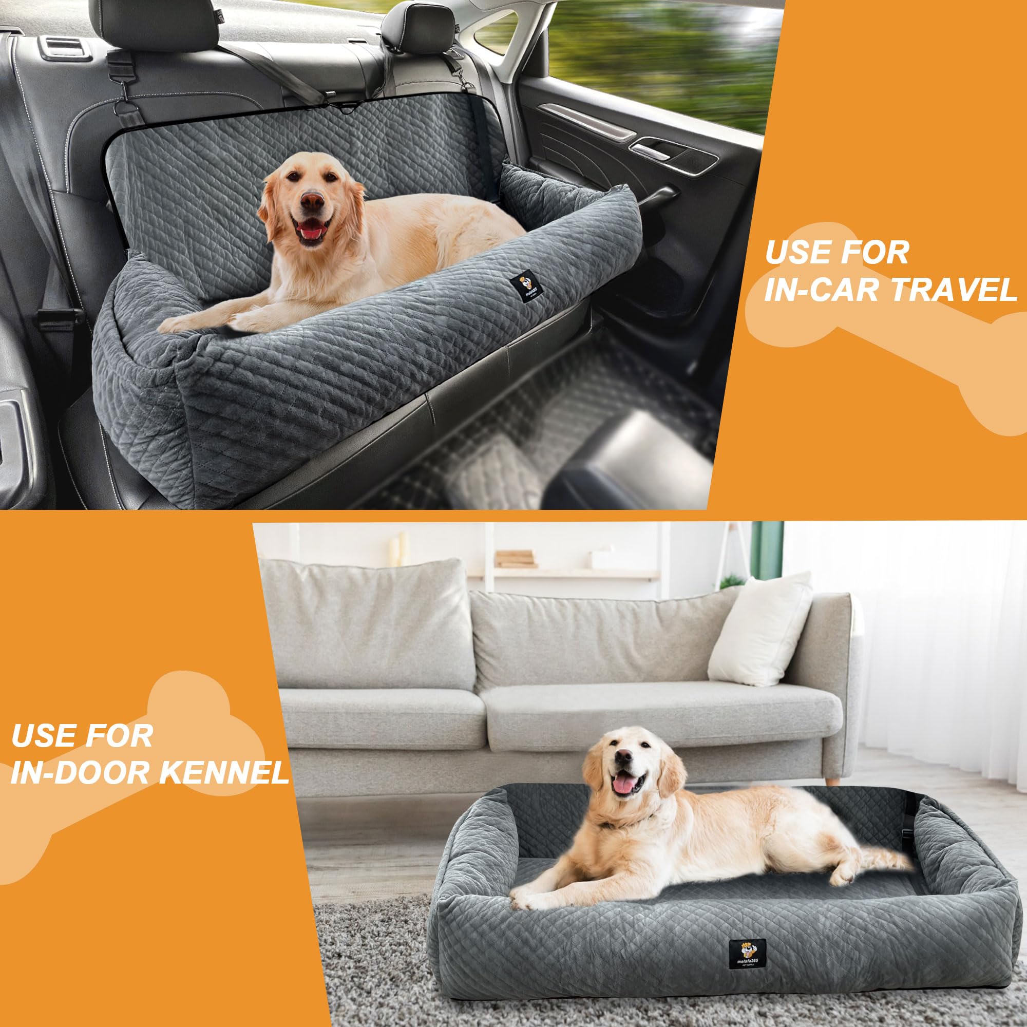 Sephyroth dog car seat 45in-length offers generous space for relaxed lounging.