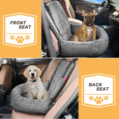 Sephyroth dog car seat interior tether emphasizes safety during sudden stops.