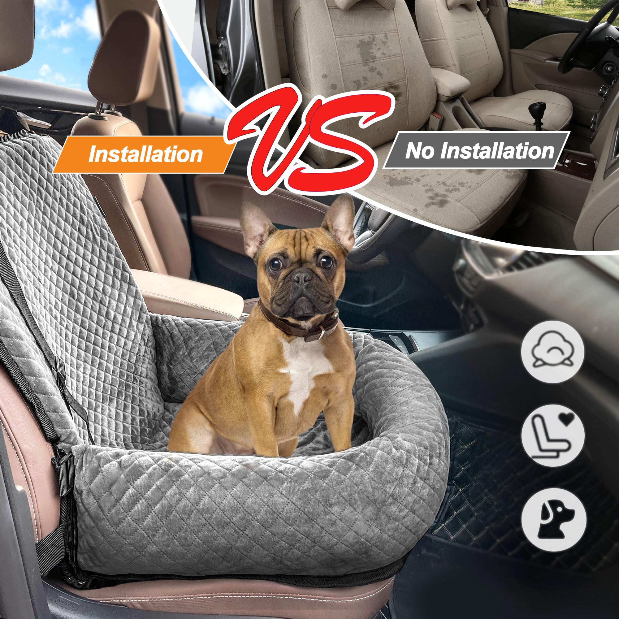 Sephyroth dog car seat plush padding provides cozy ride on long drives.