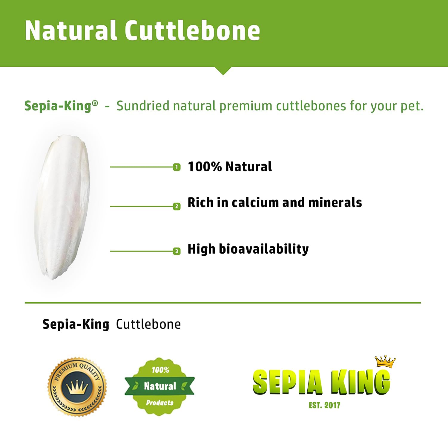 Sepia King cuttlebone for tortoises aids shell health and mineral balance.