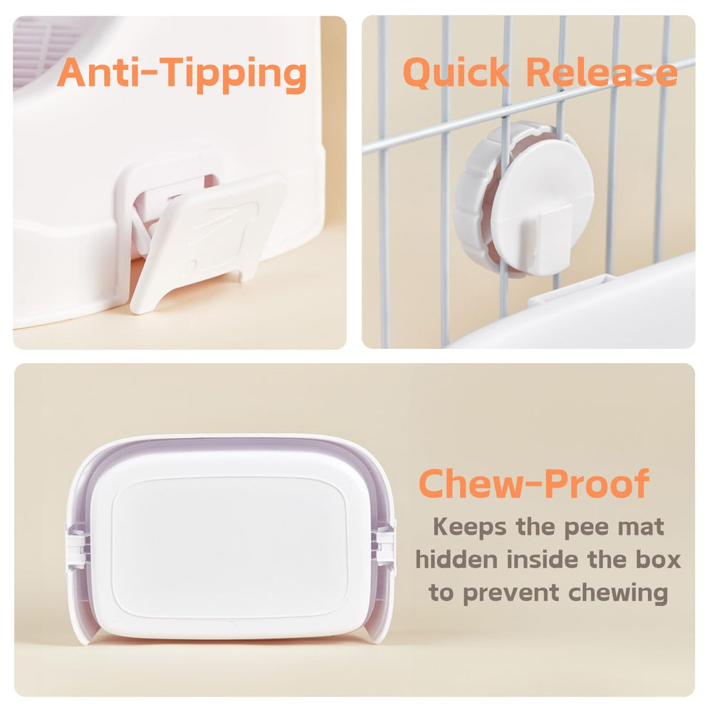 Septillar Litter Box in-cage use demonstrates space-efficient setup for small pets.