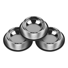 Serentive 3Pcs dog bowls set top view shows paw pattern and durable mirror finish.