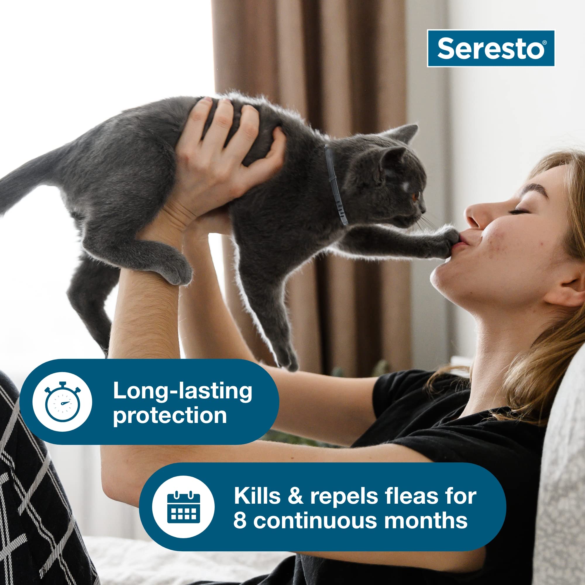 Seresto cat collar shown water-resistant for year-round use after rain.
