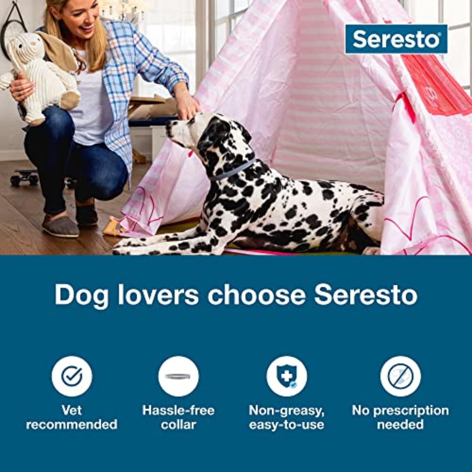 Seresto collar on a dog during a walk provides continuous flea and tick protection.