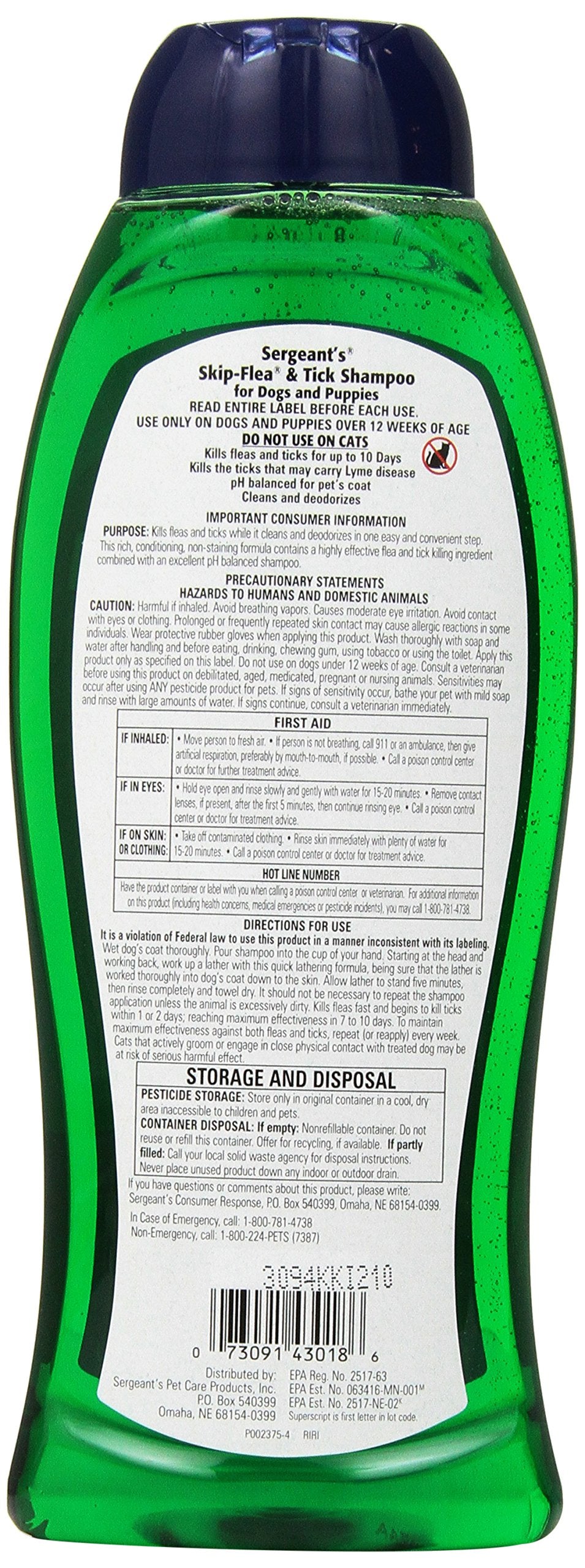 Sergeant's Skip-Flea and Tick Shampoo lather forms rich foam for thorough cleansing on dogs.