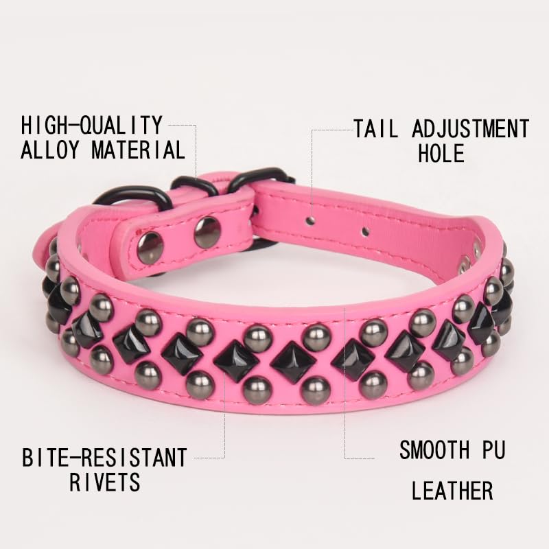 Serijoars Spiked dog collar pink buckle adjustable for secure fit