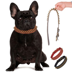 Serijoars spiked dog collar side view in red1 with durable rivets for outdoor adventures.