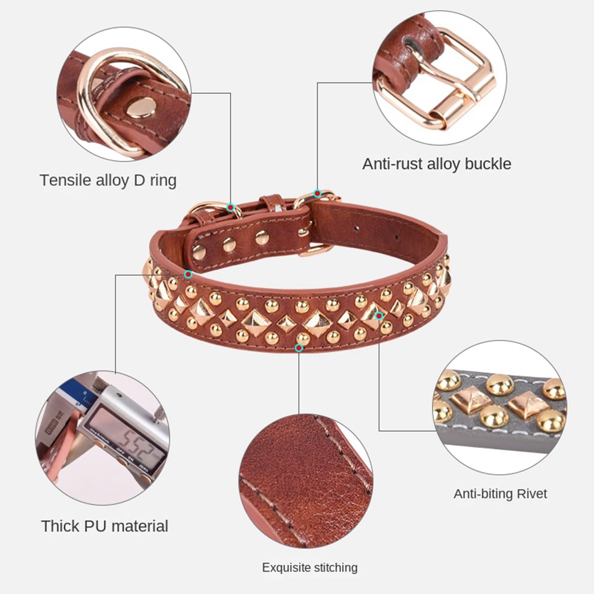 Serijoars spiked dog collar size range from XS to L for adjustable fit.