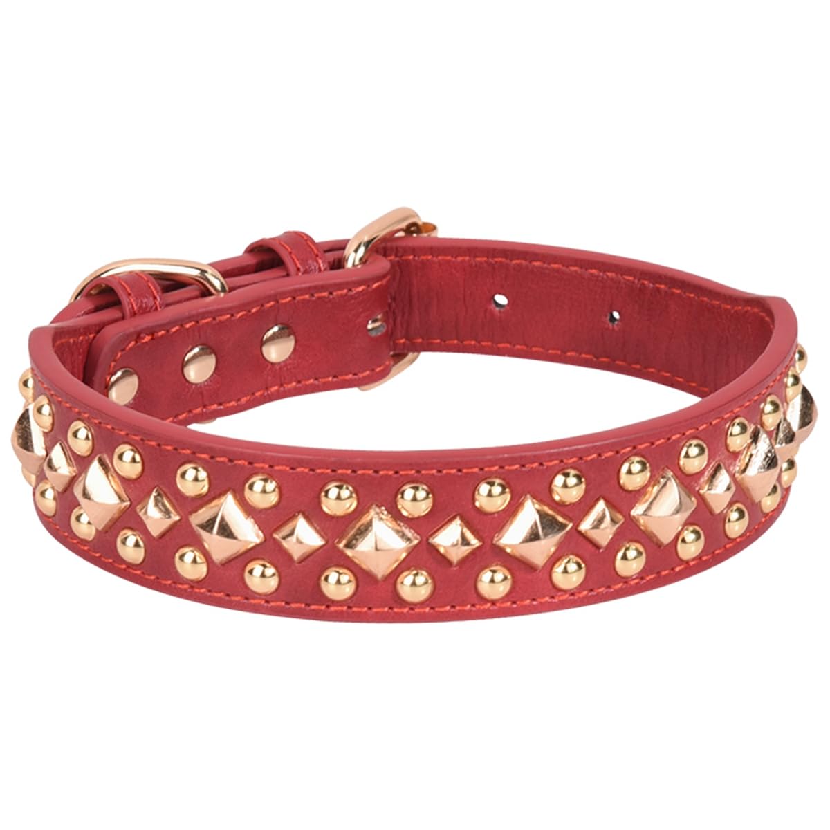 Serijoars spiked dog collar front view shows mushroom rivets for rugged style and protection.
