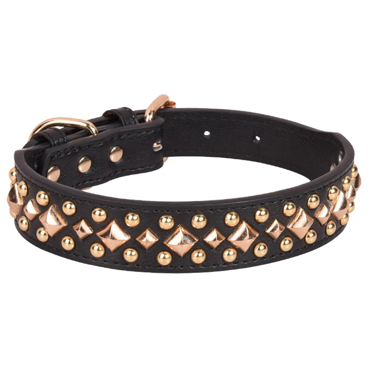 Serijoars spiked dog collar in soft PU leather for comfortable daily wear.