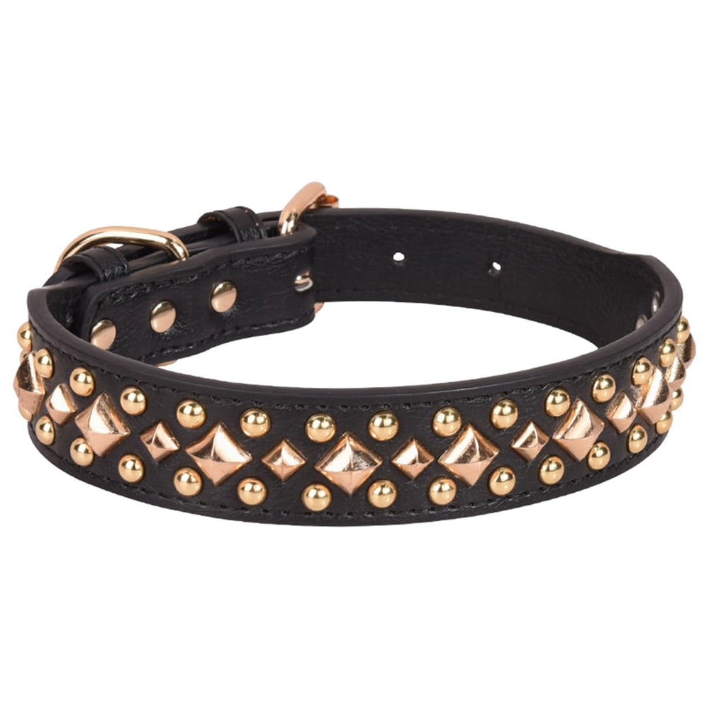 Serijoars spiked dog collar in soft PU leather for comfortable daily wear.