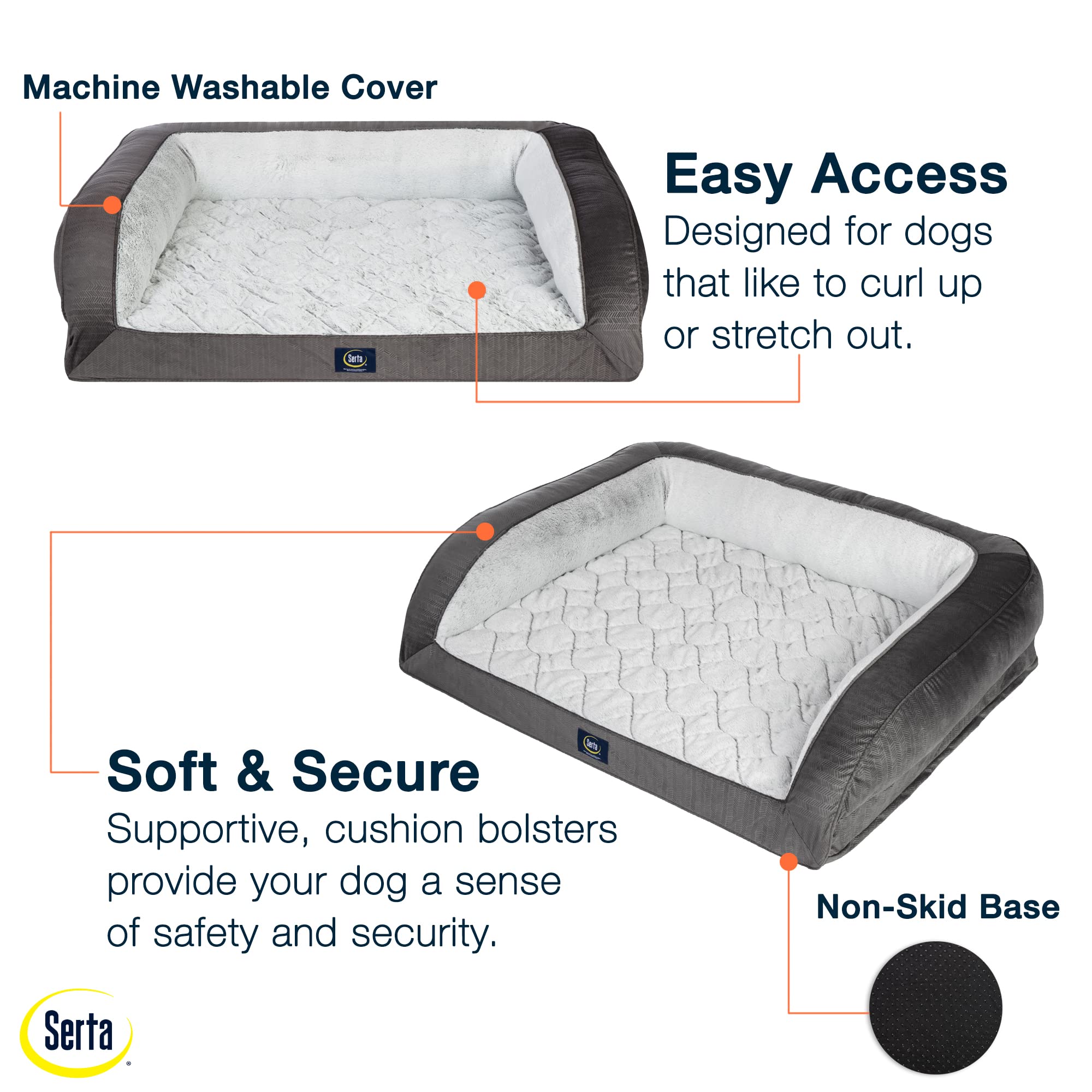 Serta Protective Bolster highlights head resting area on the dog bed.