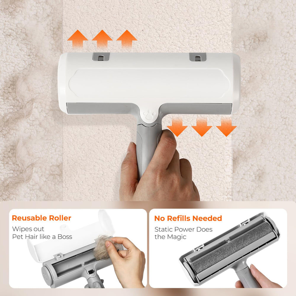 SESAMIU pet hair remover roller self-cleaning button enables quick fur disposal.