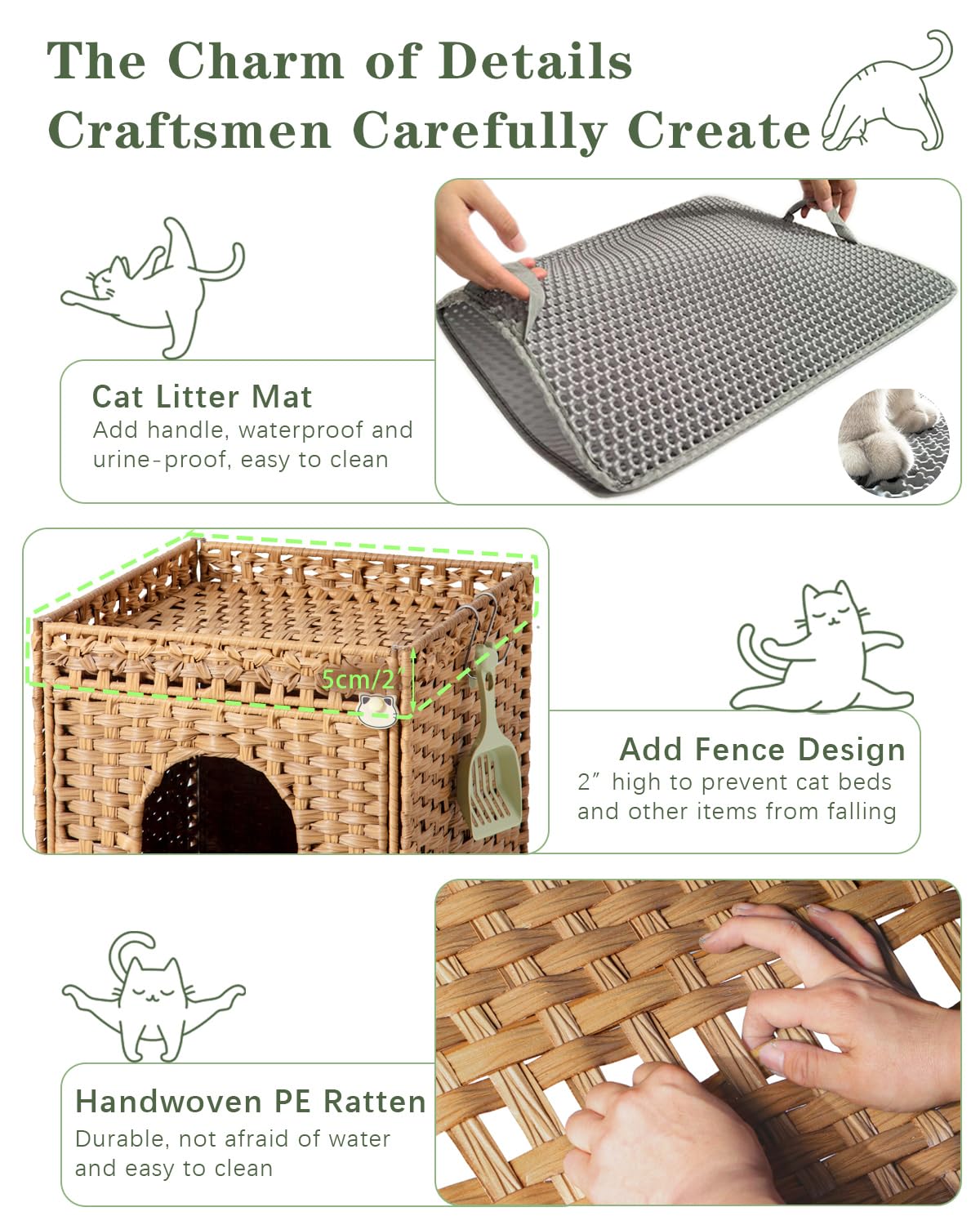 SETVSON cat box enclosure features a 2-inch top fence for added storage.
