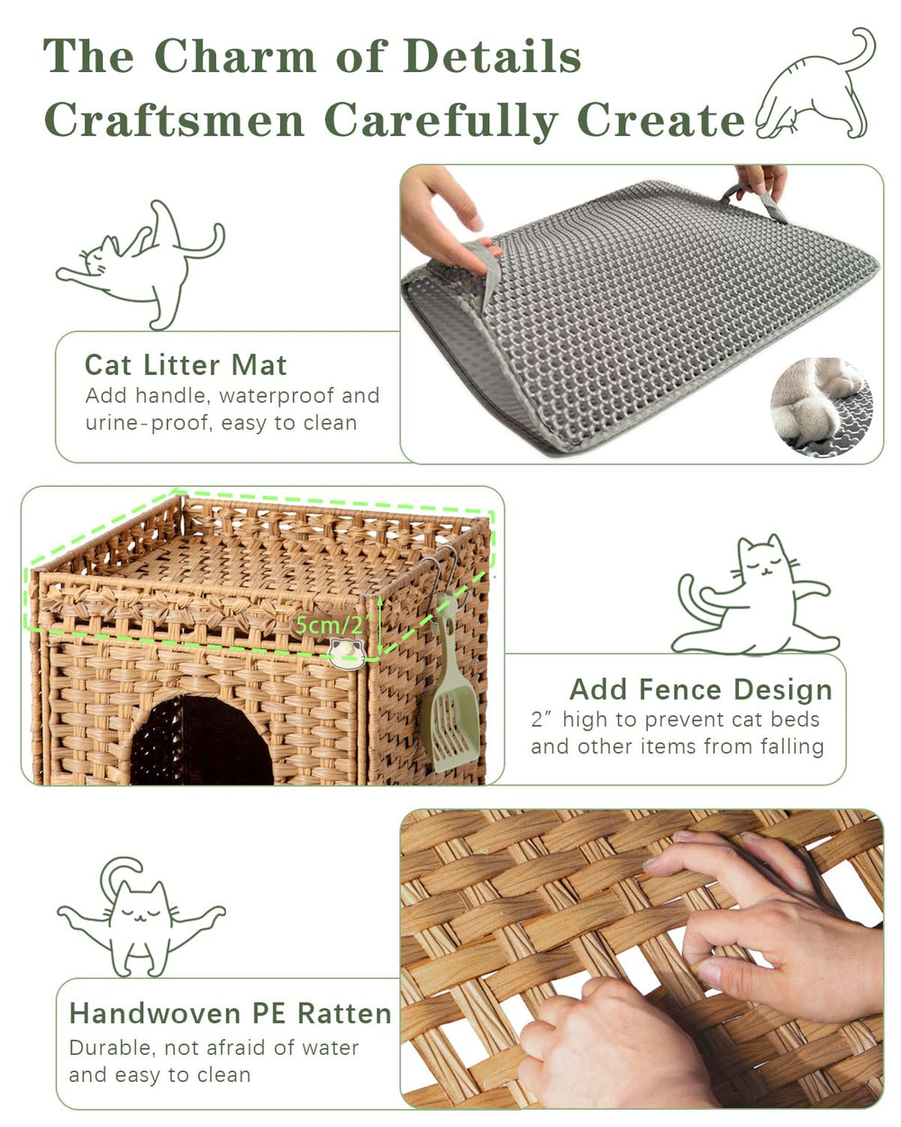 SETVSON cat box enclosure features a 2-inch top fence for added storage.