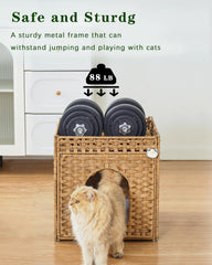 SETVSON indoor cat bed with waterproof rattan shell resists spills for everyday use.