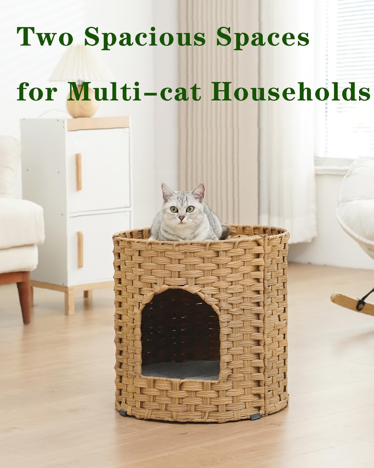 SETVSON cat house stylish-neutral tones blend with living room decor and hideaway charm.