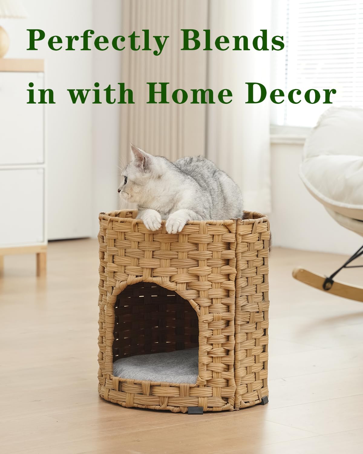 SETVSON cat house easy-clean material, waterproof rattan stays tidy and hair-free.