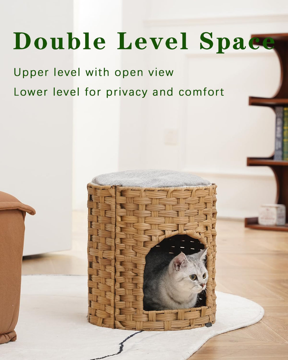 SETVSON cat house gray front view, blends with decor while offering a warm sleeping nook.