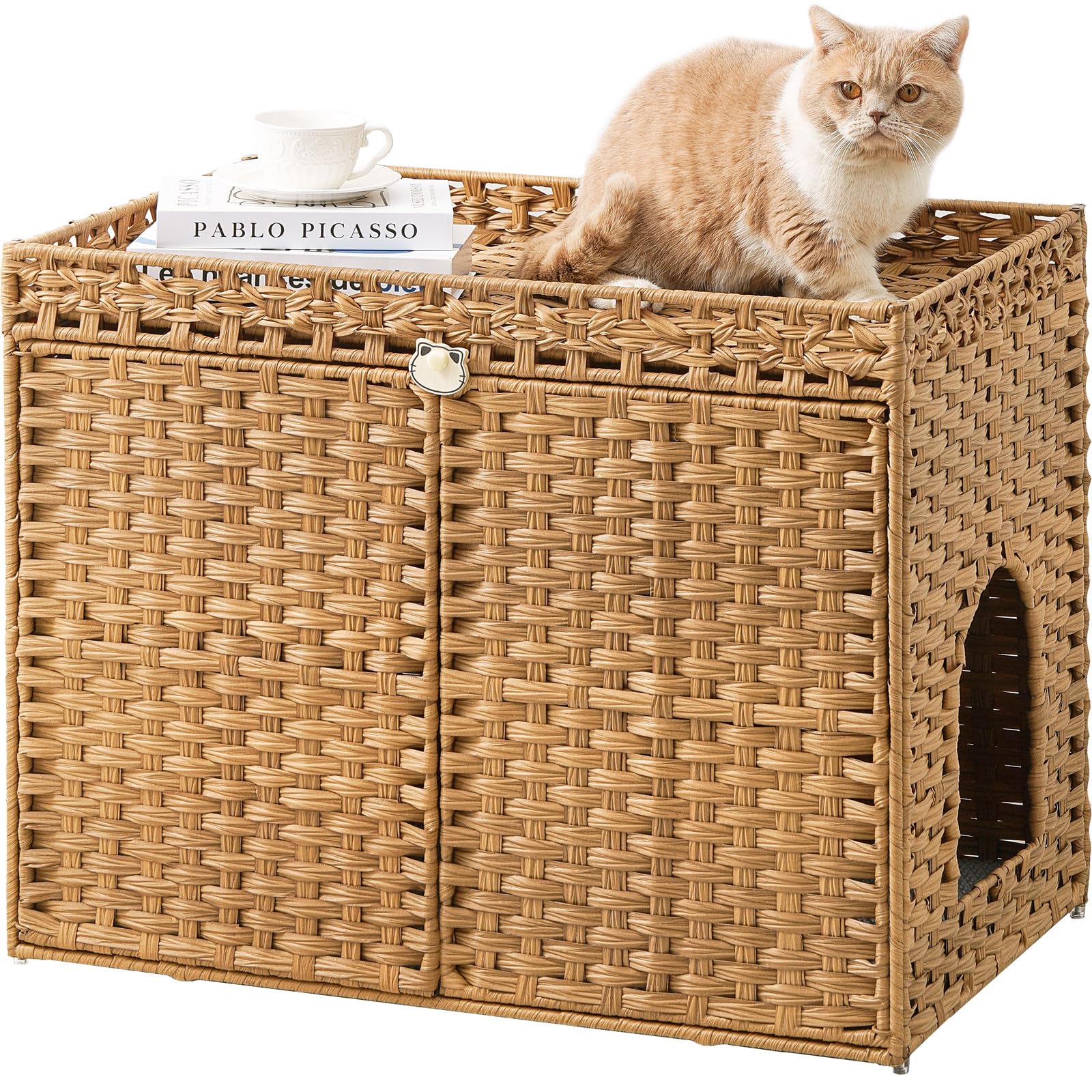 SETVSON cat litter box enclosure hidden-litter-box shows woven rattan for a clutter-free living space